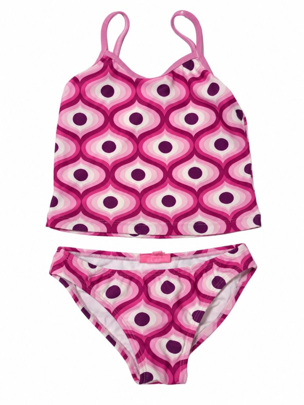 Planet Sea Girls Pink Retro Print Two Piece Tankini Swimsuit Size 6